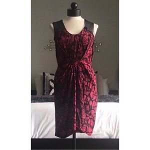 Whistles Women’s Red & Black Reptile Print 100% Silk Ruched Front Dress Size 6